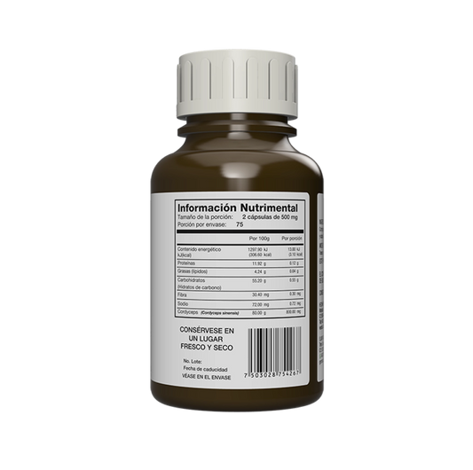 Cordyceps Extracto 150 cápsulas | 500mg Adaptoheal®